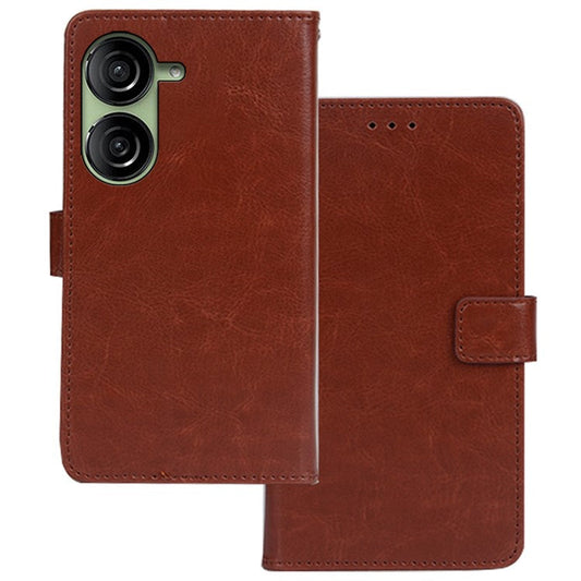 IDEWEI For Asus Zenfone 10 5G Shockproof Case Crazy Horse Texture Leather Wallet Phone Cover - Brown