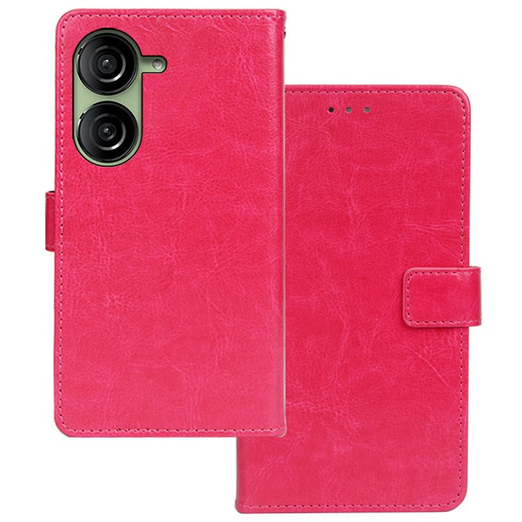 IDEWEI For Asus Zenfone 10 5G Shockproof Case Crazy Horse Texture Leather Wallet Phone Cover - Rose