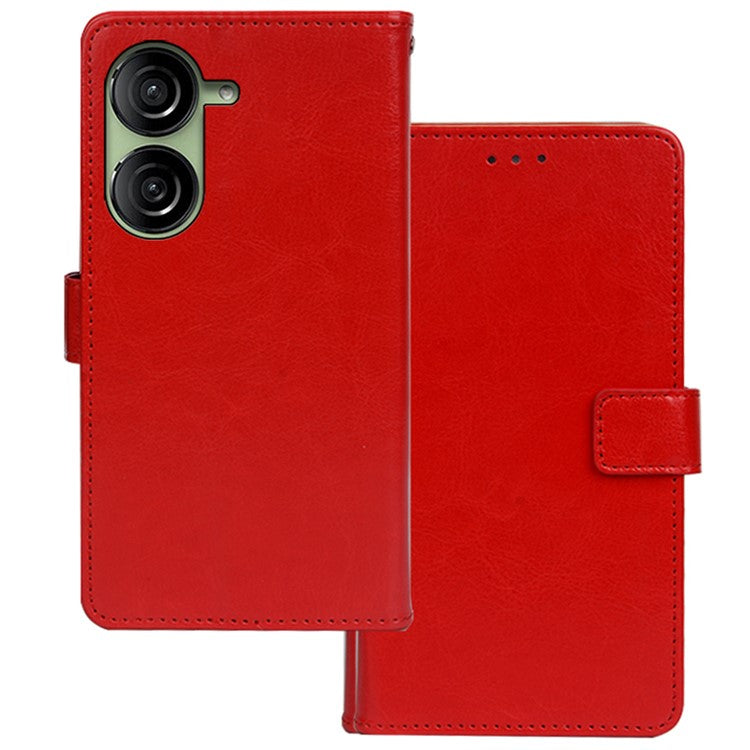 IDEWEI For Asus Zenfone 10 5G Shockproof Case Crazy Horse Texture Leather Wallet Phone Cover - Red