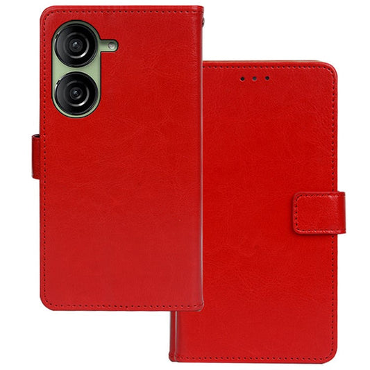 IDEWEI For Asus Zenfone 10 5G Shockproof Case Crazy Horse Texture Leather Wallet Phone Cover - Red