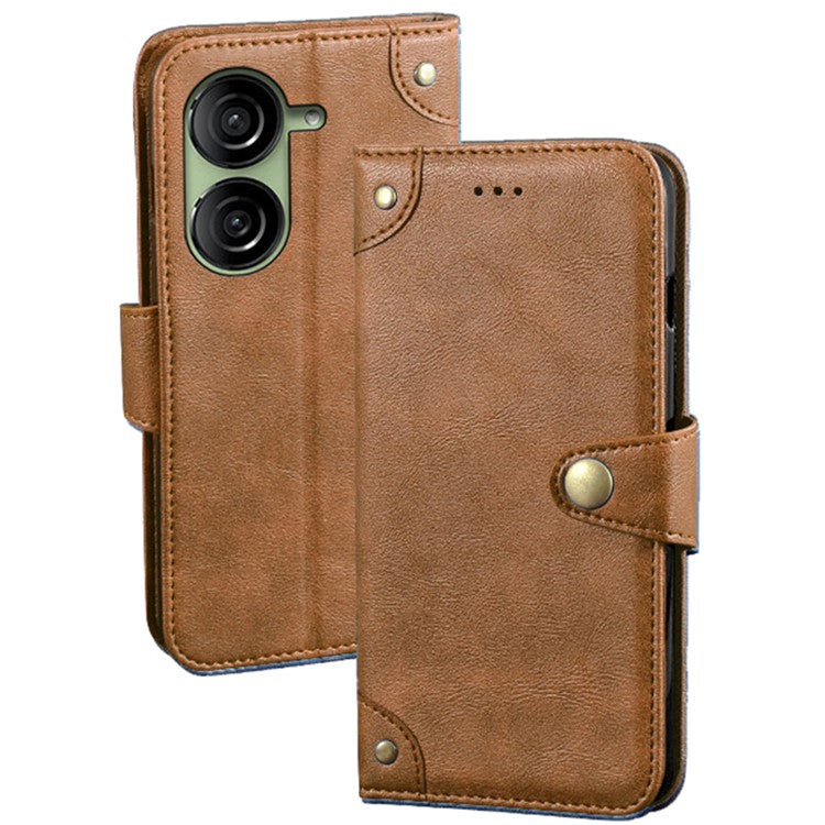 IDEWEI Shockproof Case for Asus Zenfone 10 5G Anti-Scratch PU Leather Wallet Phone Cover - Brown