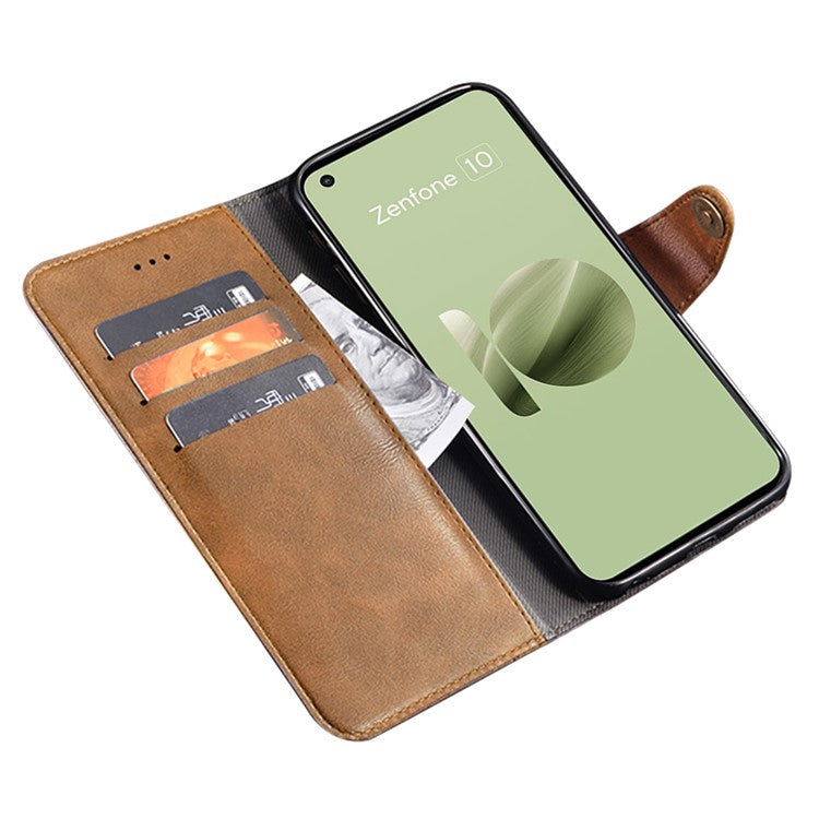 IDEWEI Shockproof Case for Asus Zenfone 10 5G Anti-Scratch PU Leather Wallet Phone Cover - Brown