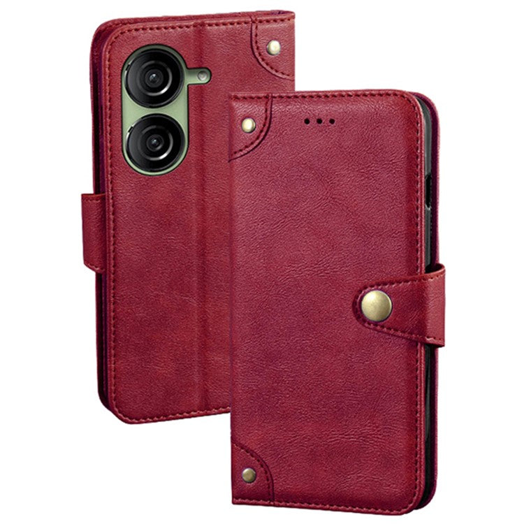 IDEWEI Shockproof Case for Asus Zenfone 10 5G Anti-Scratch PU Leather Wallet Phone Cover - Red