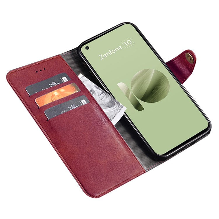 IDEWEI Shockproof Case for Asus Zenfone 10 5G Anti-Scratch PU Leather Wallet Phone Cover - Red