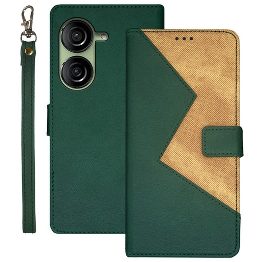 IDEWEI PU Leather Flip Cover for Asus Zenfone 10 5G Card Slots Splicing Color Anti-Drop Phone Case - Green