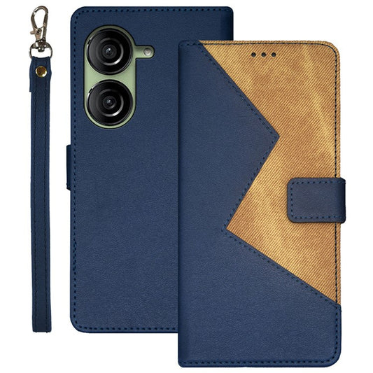 IDEWEI PU Leather Flip Cover for Asus Zenfone 10 5G Card Slots Splicing Color Anti-Drop Phone Case - Blue