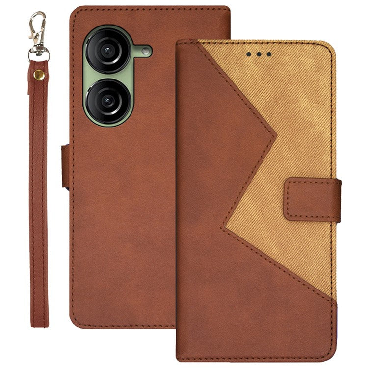 IDEWEI PU Leather Flip Cover for Asus Zenfone 10 5G Card Slots Splicing Color Anti-Drop Phone Case - Brown