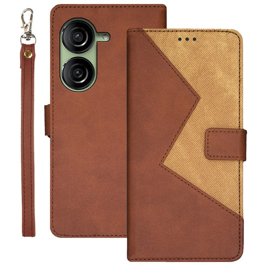 IDEWEI PU Leather Flip Cover for Asus Zenfone 10 5G Card Slots Splicing Color Anti-Drop Phone Case - Brown