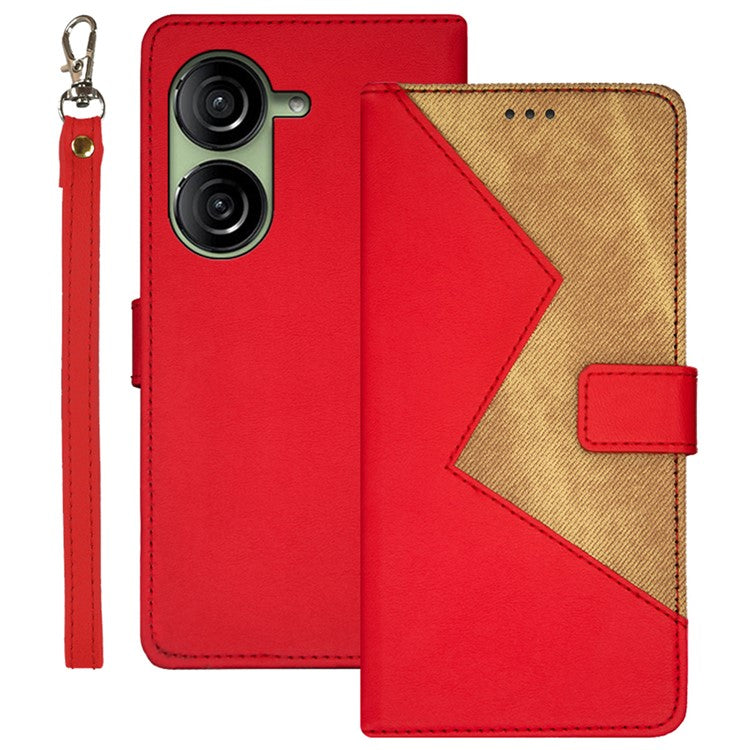 IDEWEI PU Leather Flip Cover for Asus Zenfone 10 5G Card Slots Splicing Color Anti-Drop Phone Case - Red