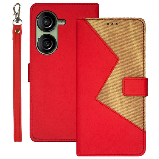 IDEWEI PU Leather Flip Cover for Asus Zenfone 10 5G Card Slots Splicing Color Anti-Drop Phone Case - Red
