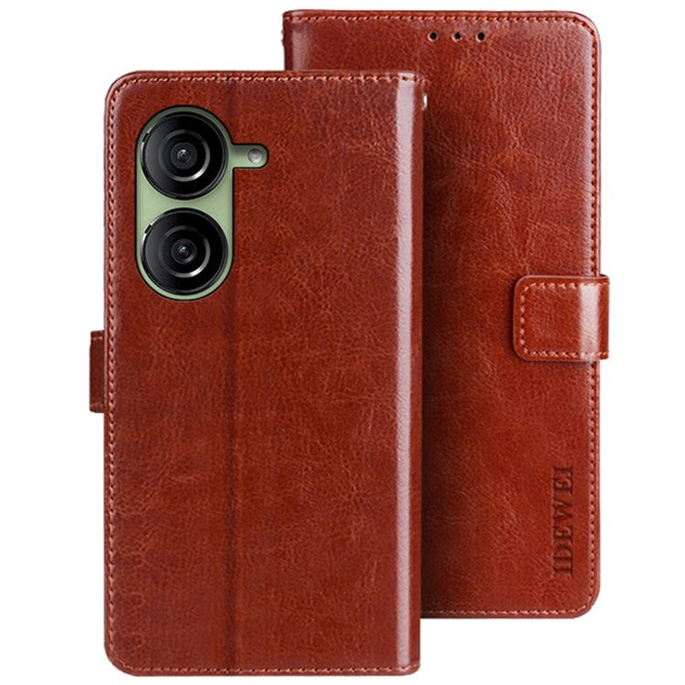 IDEWEI Wallet Phone Case for Asus Zenfone 10 5G Crazy Horse Texture Anti-Drop Leather Flip Cover - Brown