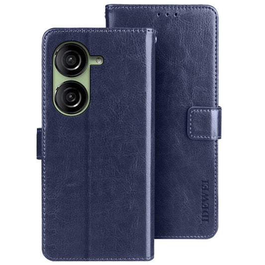 IDEWEI Wallet Phone Case for Asus Zenfone 10 5G Crazy Horse Texture Anti-Drop Leather Flip Cover - Blue