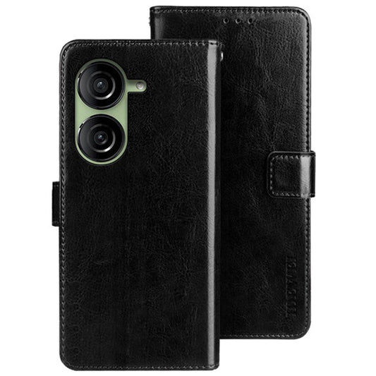 IDEWEI Wallet Phone Case for Asus Zenfone 10 5G Crazy Horse Texture Anti-Drop Leather Flip Cover - Black