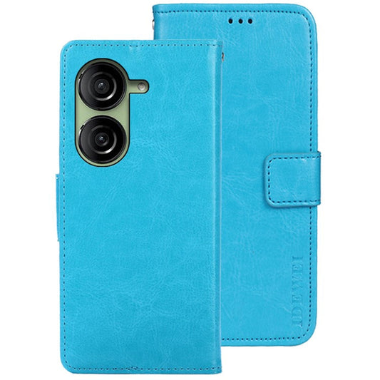 IDEWEI Wallet Phone Case for Asus Zenfone 10 5G Crazy Horse Texture Anti-Drop Leather Flip Cover - Sky Blue