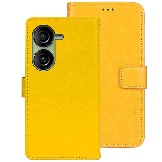 IDEWEI Wallet Phone Case for Asus Zenfone 10 5G Crazy Horse Texture Anti-Drop Leather Flip Cover - Yellow