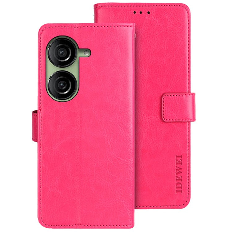 IDEWEI Wallet Phone Case for Asus Zenfone 10 5G Crazy Horse Texture Anti-Drop Leather Flip Cover - Rose
