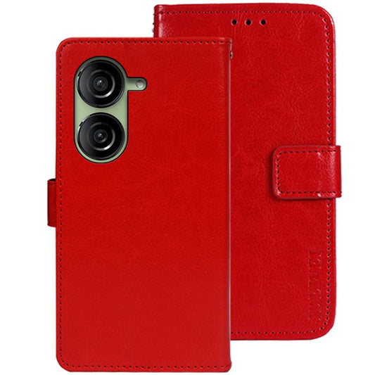 IDEWEI Wallet Phone Case for Asus Zenfone 10 5G Crazy Horse Texture Anti-Drop Leather Flip Cover - Red