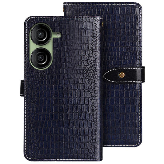 IDEWEI For Asus Zenfone 10 5G Wallet Phone Case Crocodile Texture Leather Phone Cover - Blue