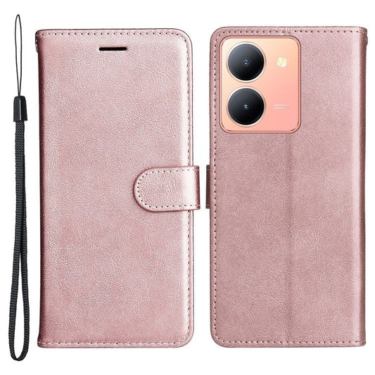 KT Leather Series-2 Phone Cover for vivo Y36 5G (Global) / Y78 5G (China) , Solid Color PU Leather Stand Phone Case Wallet - Rose Gold