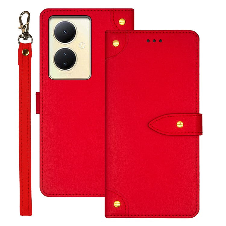 IDEWEI For vivo V29 Lite 5G Phone Leather Case Card Holder Full Protection Stand Cover - Red