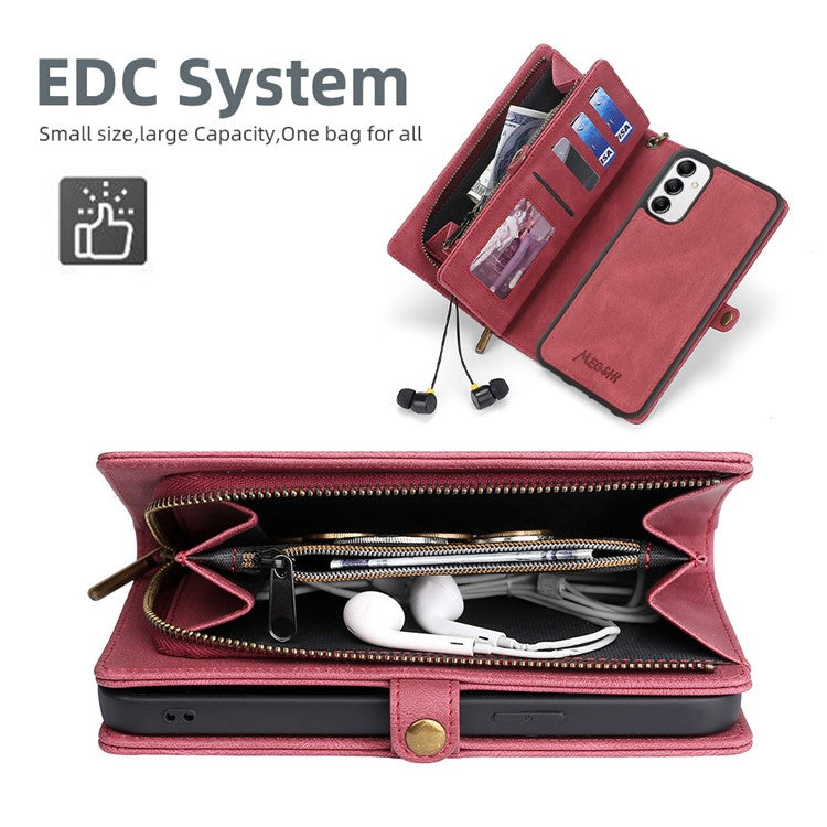 MEGSHI 017 Series For Samsung Galaxy A34 5G Zipper Wallet PU Leather Phone Case Magnetic Detachable Cover - Red