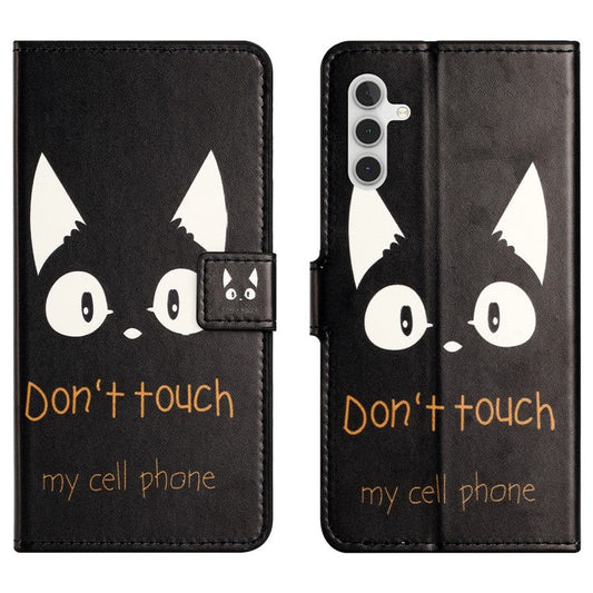 For Samsung Galaxy A25 5G (Global) (161.0 x 76.5 x 8.3mm) Leather Wallet Case Pattern Printing Stand Phone Cover - Don't Touch My Cell Phone