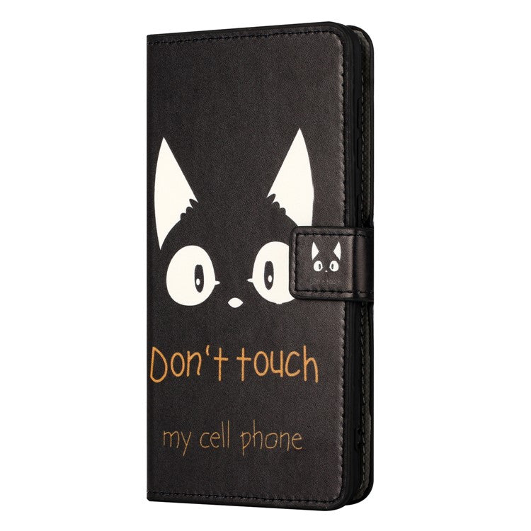 For Samsung Galaxy A25 5G (Global) (161.0 x 76.5 x 8.3mm) Leather Wallet Case Pattern Printing Stand Phone Cover - Don't Touch My Cell Phone
