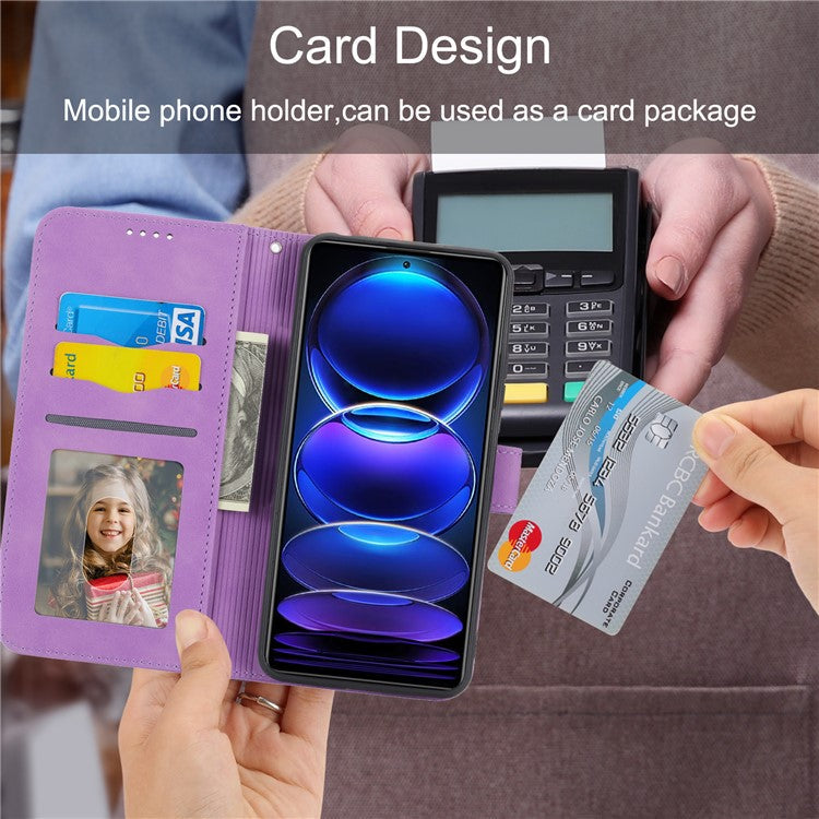 DIERFENG DF-03 Flip Cover for OnePlus Nord 3 5G / Ace 2V , Lines Imprinted Wallet Stand Mobile Leather Case - Purple