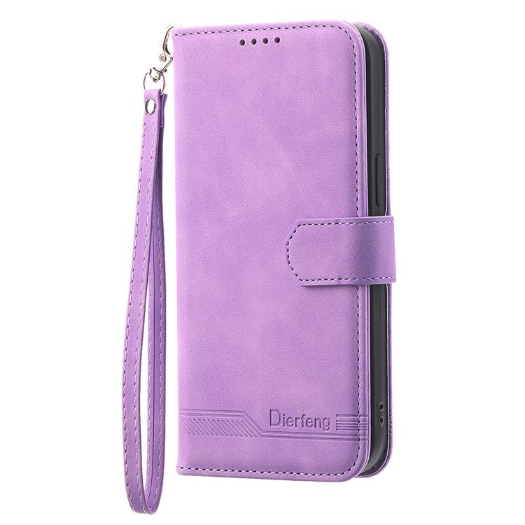 DIERFENG DF-03 Flip Cover for OnePlus Nord 3 5G / Ace 2V , Lines Imprinted Wallet Stand Mobile Leather Case - Purple