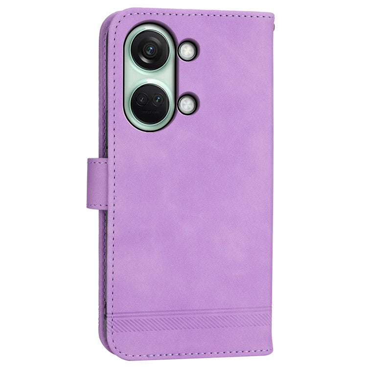 DIERFENG DF-03 Flip Cover for OnePlus Nord 3 5G / Ace 2V , Lines Imprinted Wallet Stand Mobile Leather Case - Purple