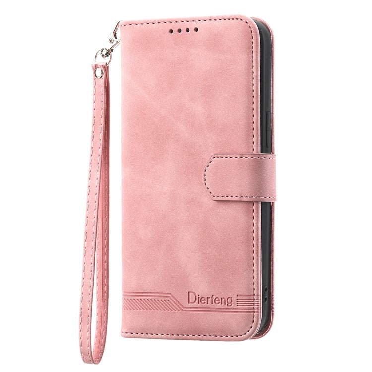 DIERFENG DF-03 Flip Cover for OnePlus Nord 3 5G / Ace 2V , Lines Imprinted Wallet Stand Mobile Leather Case - Pink