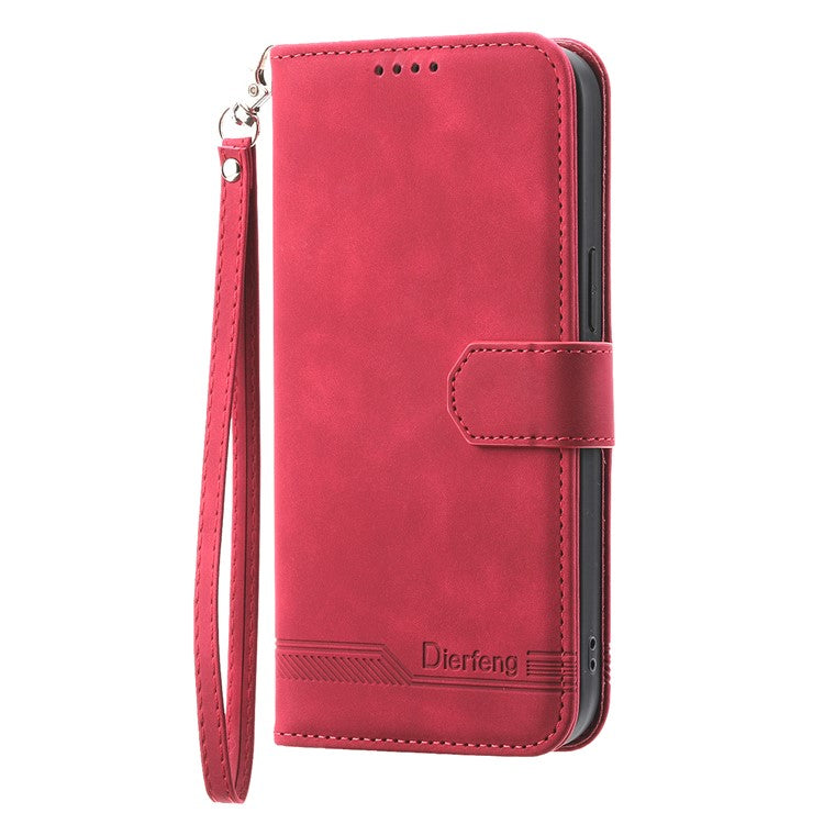 DIERFENG DF-03 Flip Cover for OnePlus Nord 3 5G / Ace 2V , Lines Imprinted Wallet Stand Mobile Leather Case - Red