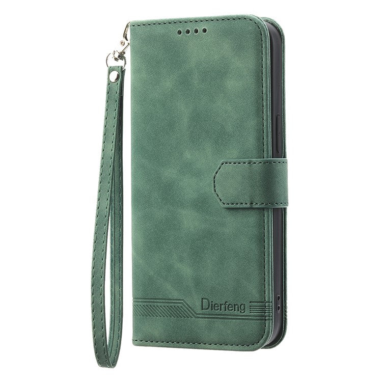 DIERFENG DF-03 Flip Cover for OnePlus Nord 3 5G / Ace 2V , Lines Imprinted Wallet Stand Mobile Leather Case - Green