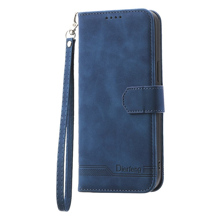 DIERFENG DF-03 Flip Cover for OnePlus Nord 3 5G / Ace 2V , Lines Imprinted Wallet Stand Mobile Leather Case - Blue