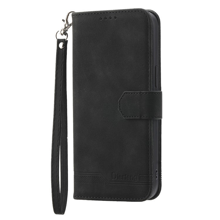 DIERFENG DF-03 Flip Cover for OnePlus Nord 3 5G / Ace 2V , Lines Imprinted Wallet Stand Mobile Leather Case - Black