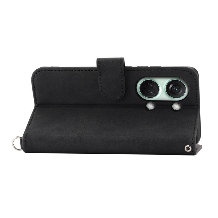 Stand Phone Case for OnePlus Nord 3 5G / Ace 2V Imprinted Flower Wallet Leather Folio Flip Cover with Wrist Strap + Shoulder Strap - Black