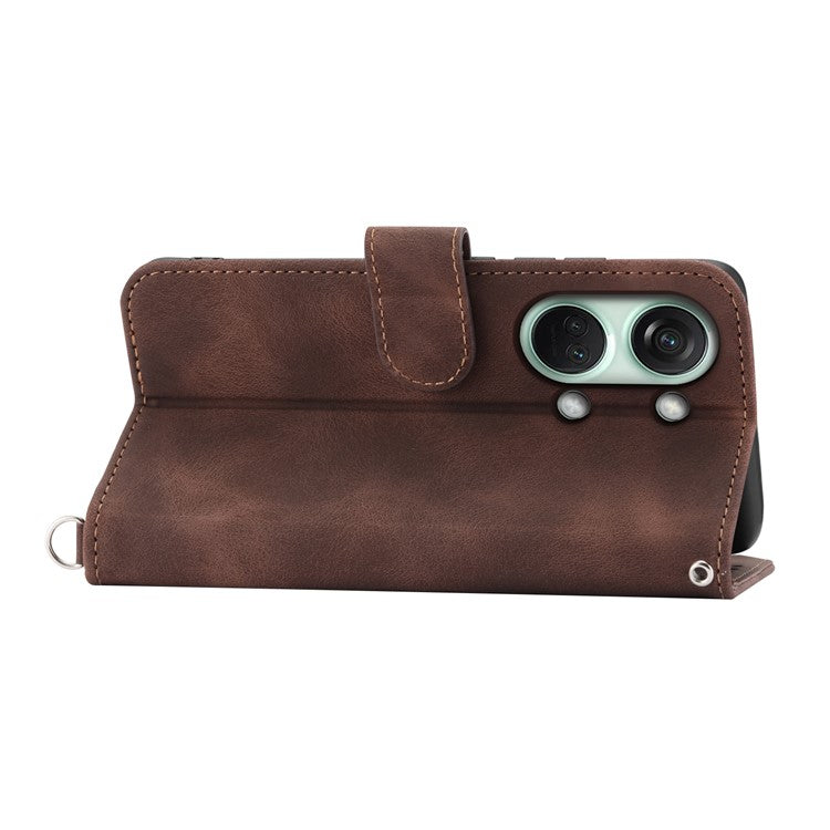 Stand Phone Case for OnePlus Nord 3 5G / Ace 2V Imprinted Flower Wallet Leather Folio Flip Cover with Wrist Strap + Shoulder Strap - Brown