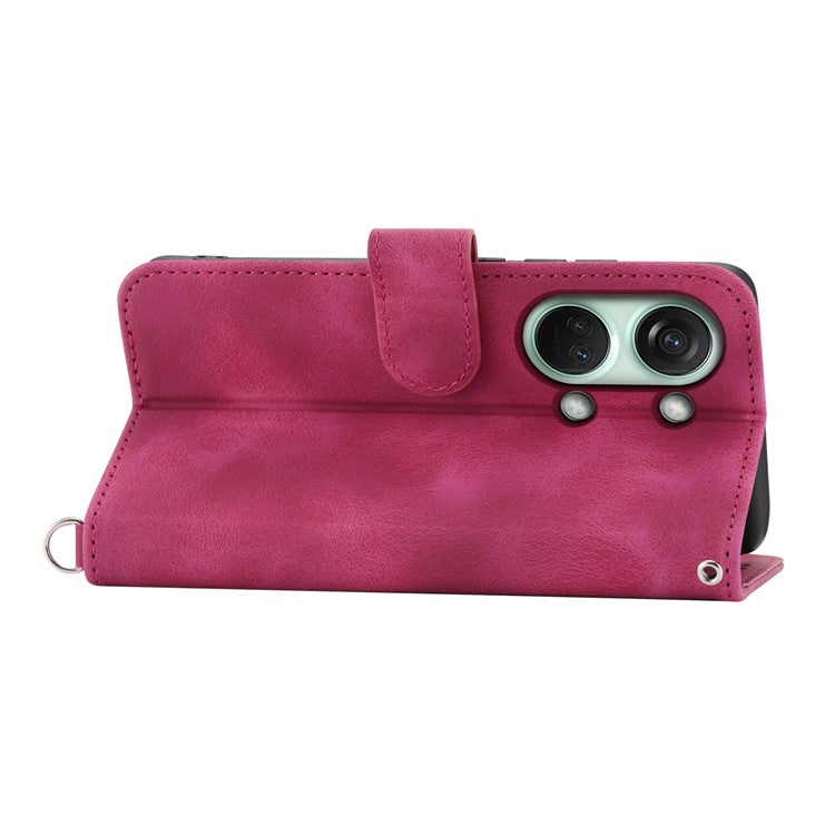 Stand Phone Case for OnePlus Nord 3 5G / Ace 2V Imprinted Flower Wallet Leather Folio Flip Cover with Wrist Strap + Shoulder Strap - Wine Red