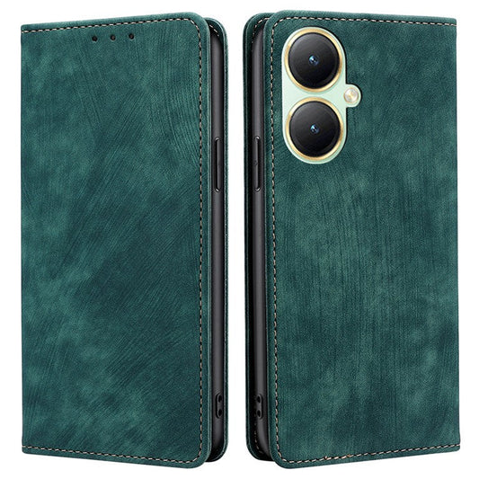 For vivo Y35m+ 5G / Y35+ 5G Anti-scratch Phone Cover RFID Blocking Wallet Phone Case Leather Stand Shell - Green