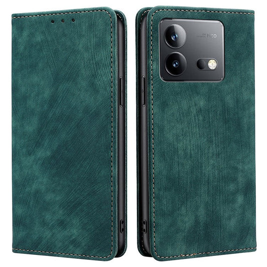 For vivo iQOO Neo8 5G / iQOO Neo8 Pro 5G RFID Blocking Leather Case Stand Phone Wallet Cover - Green