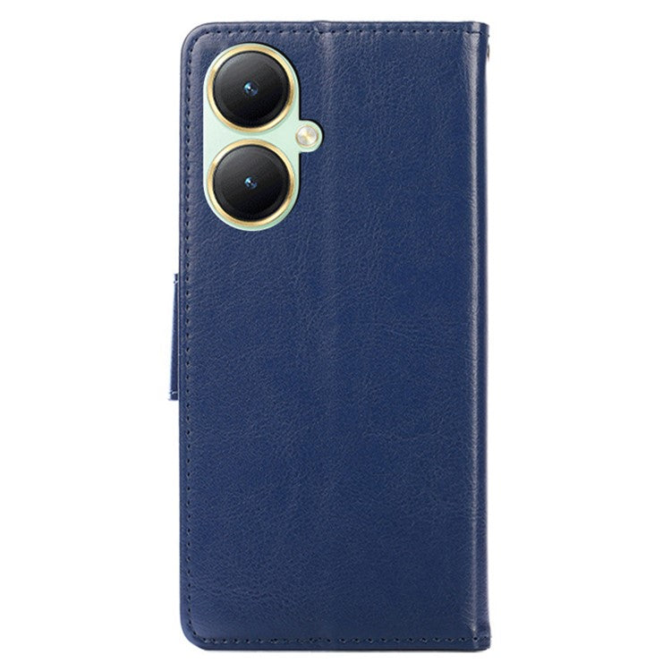 For vivo Y35+ 5G / Y35m+ 5G Wallet Stand Textured PU Leather Smartphone Case Anti-scratch Phone Cover - Sapphire