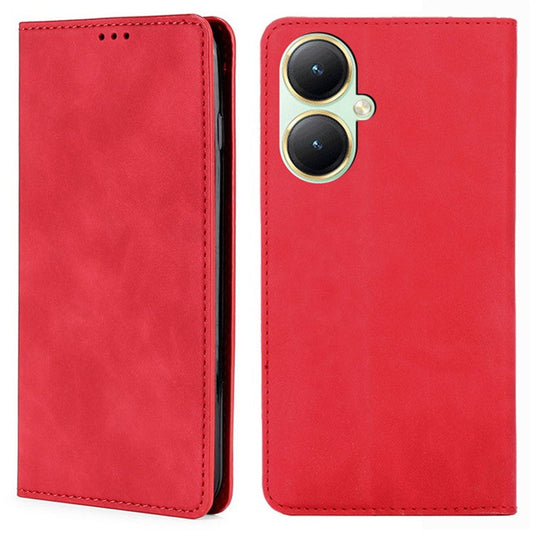 For vivo Y35+ 5G / Y35m+ 5G Anti-Scratch Phone Case Stand Card Holder Skin-touch PU Leather Phone Cover - Red