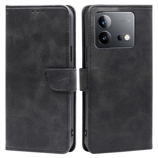 Phone Case for vivo iQOO Neo8 Pro 5G / iQOO Neo8 5G PU Leather Stand Dustproof Phone Cover Calf Texture Shell - Black