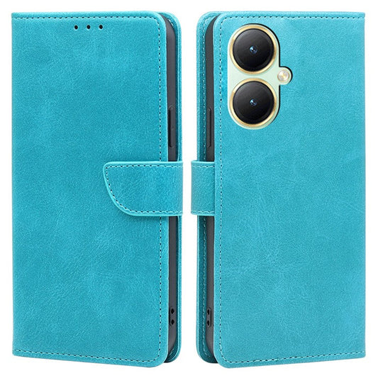 For vivo Y35+ 5G / Y35m+ 5G Slim-Fit Phone Shell Calf Texture Phone Wallet Case Dustproof PU Leather Stand Cover - Baby Blue