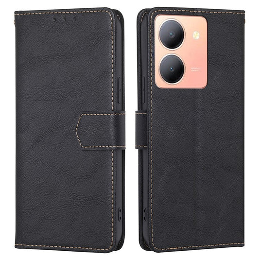 For vivo Y78 5G Cell Phone Case PU Leather Stand Cover RFID Blocking Wallet - Black