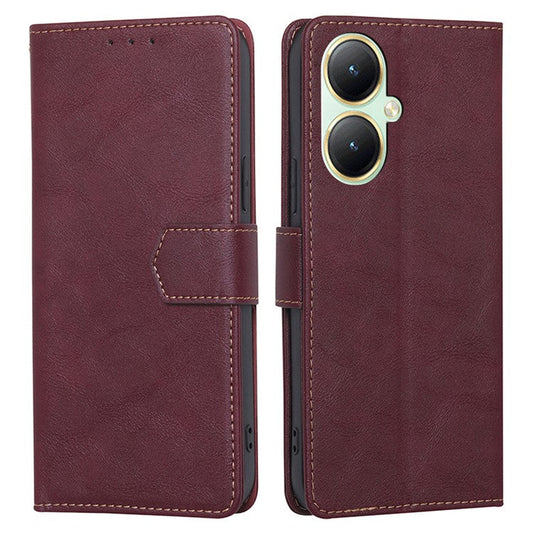 For vivo Y35m+ 5G / Y35+ 5G PU Leather Stand Cell Phone Case RFID Blocking Wallet Phone Cover - Wine Red