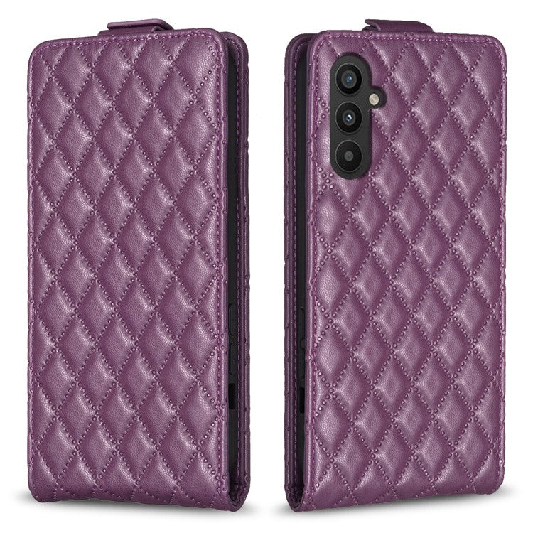 BF30 For Samsung Galaxy A24 4G (162.1 x 77.6 x 8.3mm) Card Holder Imprinted Leather Phone Case Vertical Flip Stand Cover - Dark Purple
