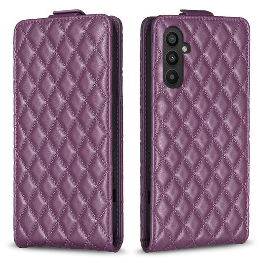 BF30 For Samsung Galaxy A24 4G (162.1 x 77.6 x 8.3mm) Card Holder Imprinted Leather Phone Case Vertical Flip Stand Cover - Dark Purple