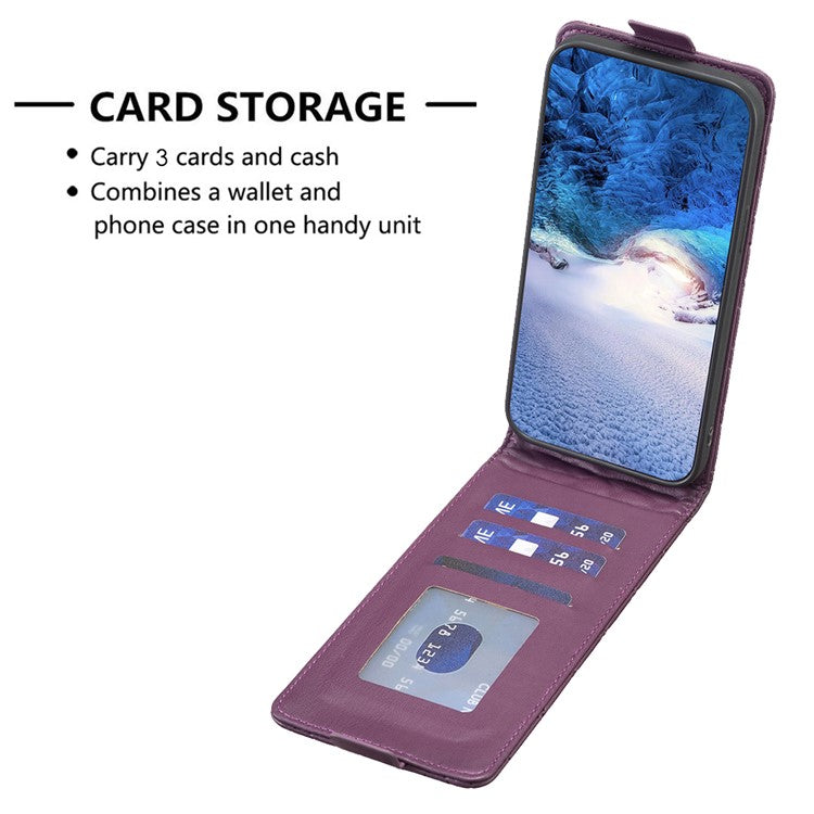BF30 For Samsung Galaxy A24 4G (162.1 x 77.6 x 8.3mm) Card Holder Imprinted Leather Phone Case Vertical Flip Stand Cover - Dark Purple
