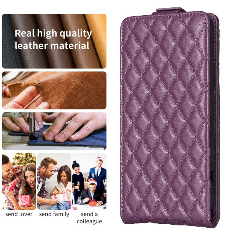 BF30 For Samsung Galaxy A24 4G (162.1 x 77.6 x 8.3mm) Card Holder Imprinted Leather Phone Case Vertical Flip Stand Cover - Dark Purple